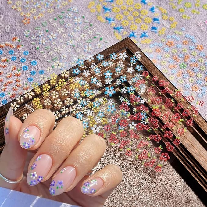 Flowers Nail Art Stickers Decals Colorful Flower Rose Daisy Cherry Blossoms Nail Stickers Design 3D Self-Adhesive Flowers Nail Art Supplies Charms for NailsArt Manicure Tips Decoration 30 Sheets
