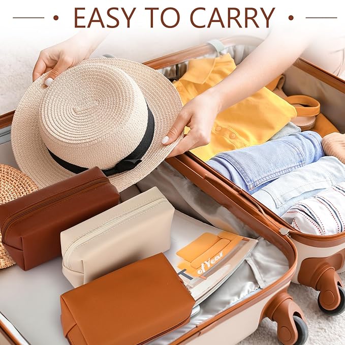 Sanwuta 9 Pcs Makeup Bags Bulk PU Double Zippers Cosmetic Bag Makeup Toiletry Pouch Portable Travel Organizers Case for Women Bachelorette Party End of The Year Bridesmaid Gift(Brown Series)