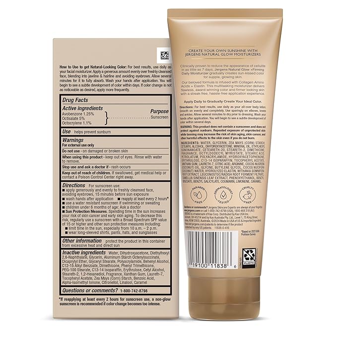 Jergens Natural Gradual Glow Bundle Pack: Daily Moisturizer +Firming 7.5fl oz and SPF20 Face Moisturizer 2fl oz, Medium to Tan