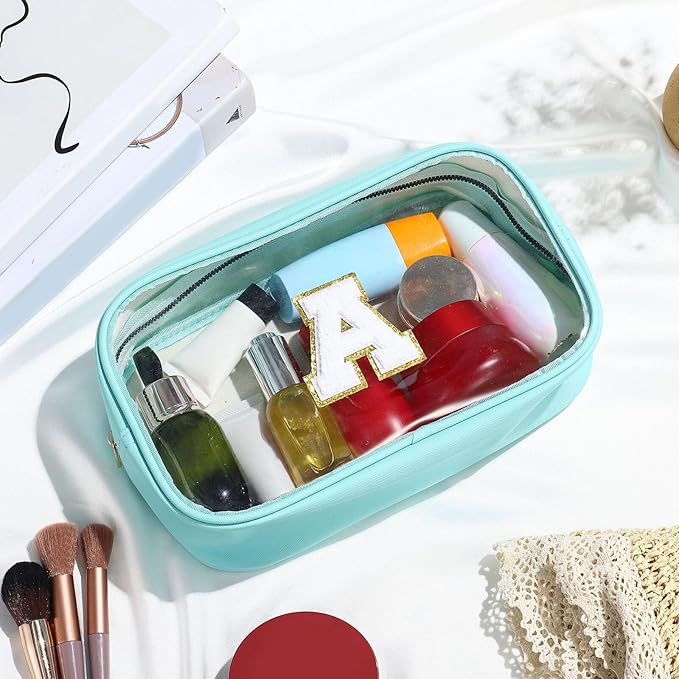 YOOLIFE Initial Clear Makeup Bag | Waterproof Large Travel Makeup Bag | Personalized Travel Beach Toiletry Bag | Car Organizer Essentials for Women Men | Teacher Girls Women Birthday Gifts Blue J
