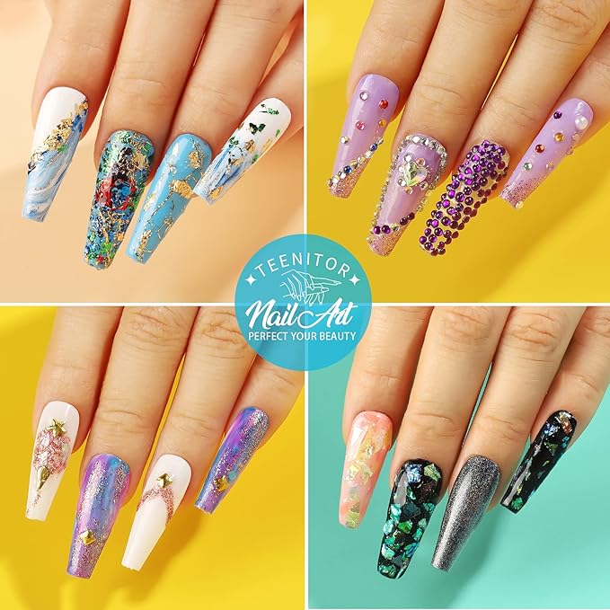 Teenitor 41 Boxes Rhinestones for Nails, Nail Gems 5 Boxes Nail Art Rhinestones 36 Boxes Nail Flakes, Nail Gems Stone Nail Design Kit, Nail Rhinestones for Nail Art Nail Accessories