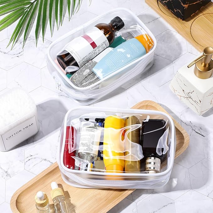 Weewooday 12 Pieces Clear Makeup Bags Cosmetic Storage Bags PVC Zipper Pouches Travel Waterproof Makeup Plastic Case for Women Organizing Toiletries Traveling (Small,Small,White Side Frosting)