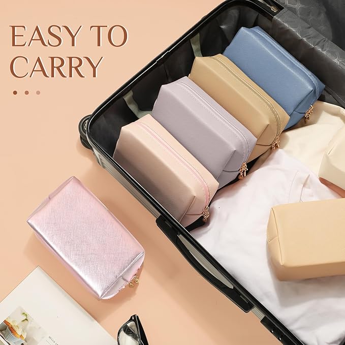 Sanwuta 9 Pcs Makeup Bags Bulk PU Double Zippers Cosmetic Bag Makeup Toiletry Pouch Portable Travel Organizers Case for Women Bachelorette Party End of The Year Bridesmaid Gift(Pearl Color)
