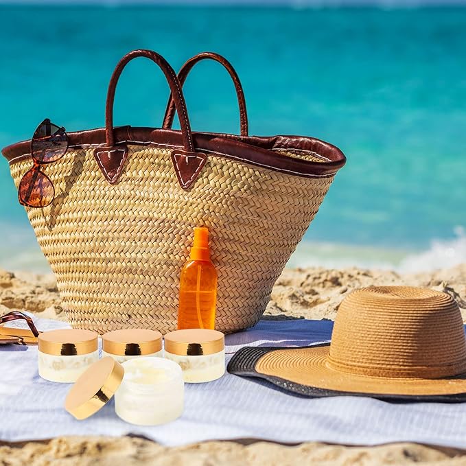 Patelai 4 Pieces Round Wide-mouth Leak Proof Plastic Container Jars with Lids for Travel Storage Makeup Beauty Products Face Creams Oils Salves Ointments DIY Making(4 Ounce,Gold)