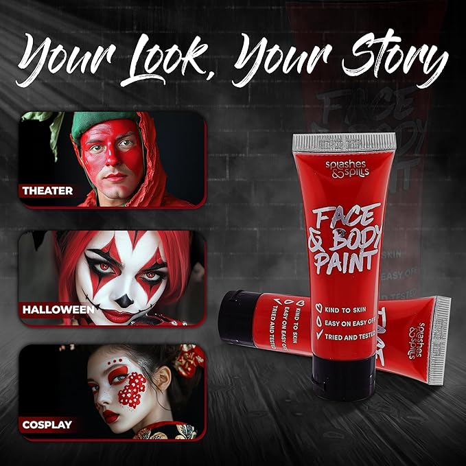 Face and Body Paint Cream, 30ml - Pretend Costume and Dress Up Makeup by Splashes & Spills (Red)