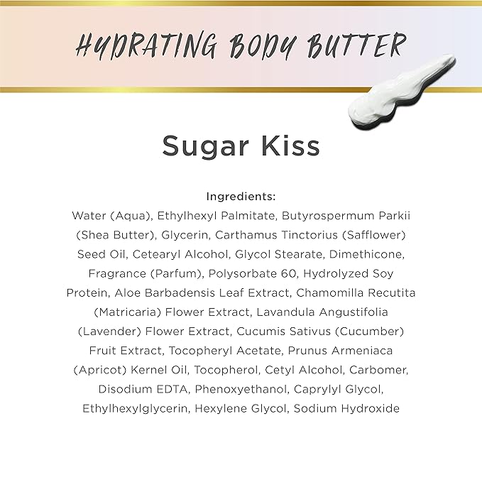 LALICIOUS Sugar Kiss Body Butter - Hydrating Body Moisturizer with Shea Butter, Cucumber Extract & Apricot Oil, No Parabens (8 Ounces)