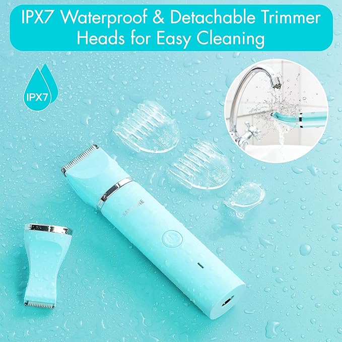 Bikini Trimmer for Women, 2 in 1 Electric Women Pubic Hair Trimmer, Portable Ladies Shaver with 2 Heads Waterproof Wet and Dry Use
