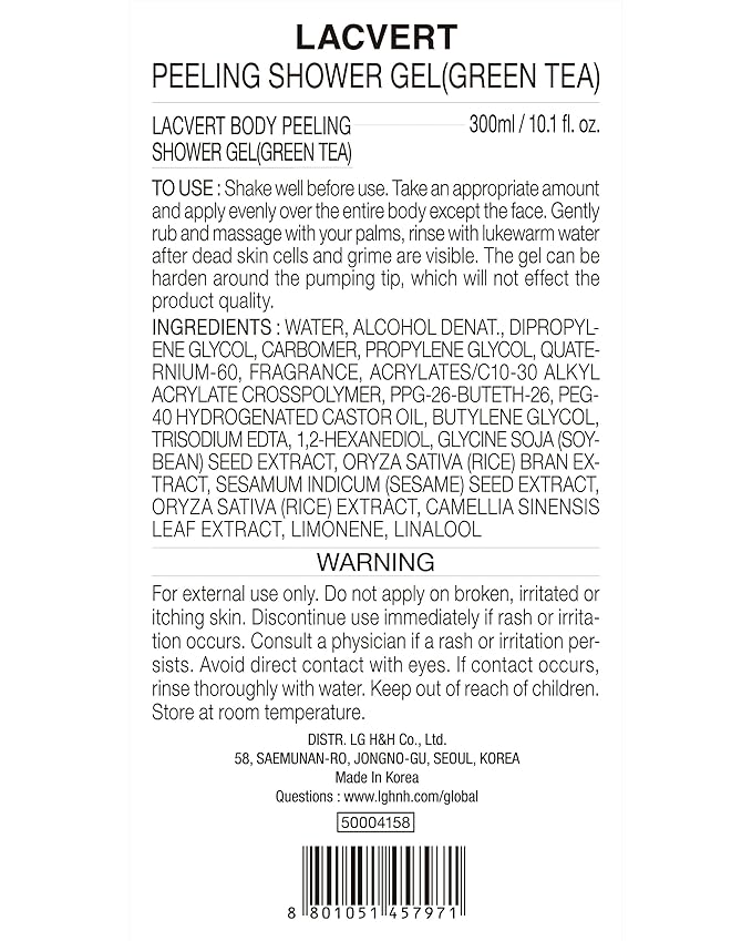 BEYOND Lacvert Body Scrub Peeling Gel (Green Tea, 10.1fl oz) - Body Wash & Shower Gel for Gentle Exfoliation & Home Spa. Korean Daily Skin Care. Gommage-Type for Smooth,