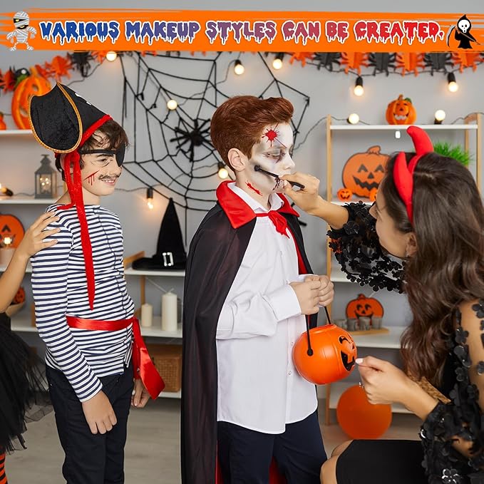 16 Pcs Halloween Face Paint Kit Red White Black Face Paint Kit with Glitter Makeup Brush Sponges for Halloween Cosplay Party Supplies