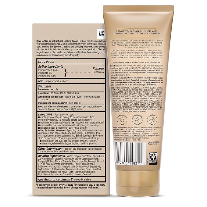 Jergens Natural Gradual Glow Bundle Pack: Daily Moisturizer +Firming 7.5fl oz and SPF20 Face Moisturizer 2fl oz, Fair to Medium