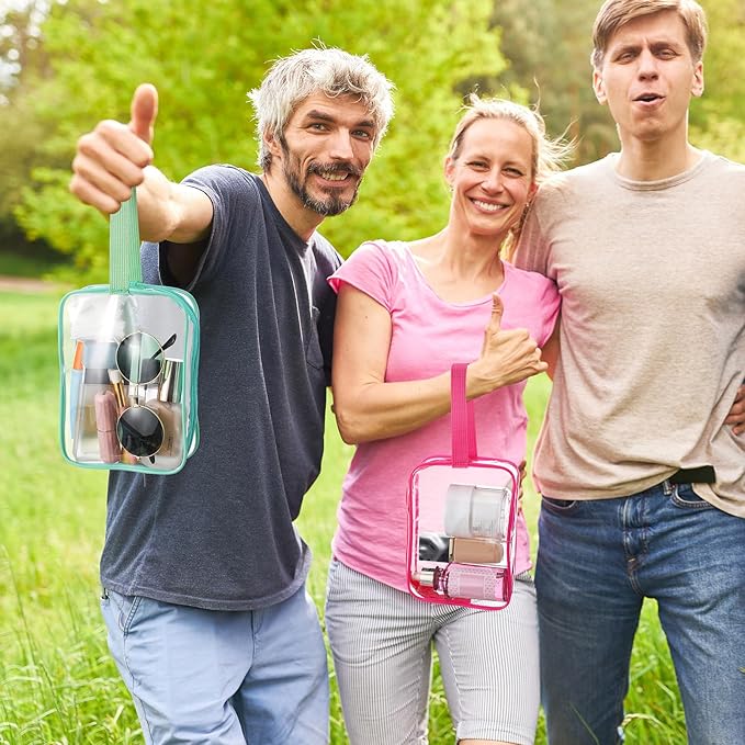 Silkfly Clear Toiletry Bag PVC Travel Cosmetic Bag with Handle Strap Makeup Pouch with Zipper Summer Vacation Salon Graduation Gift End of the Year Gifts(Bright Color,50 Pack)