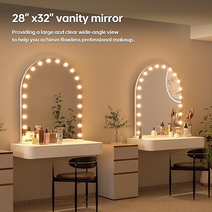 ZL ZELing Vanity Mirror with Lights Makeup Mirror with Lights 20 Dimmable Bulbs Hollywood Lighted Makeup Mirror 3 Color Lighting Modes Wall Mount/Tabletop