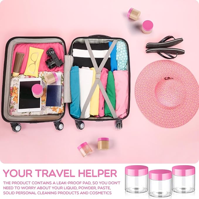 Patelai 4 Pieces Round Wide-mouth Leak Proof Plastic Container Jars with Lids for Travel Storage Makeup Beauty Products Face Creams Oils Salves Ointments DIY Making(2 Ounce,Pink)
