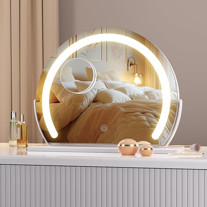 Hasipu Vanity Mirror with Lights, 13.7" x 10.6" LED Makeup Mirror, Lighted Makeup Mirror with Lights, Smart Touch Control 3 Colors Dimmable Mirror White