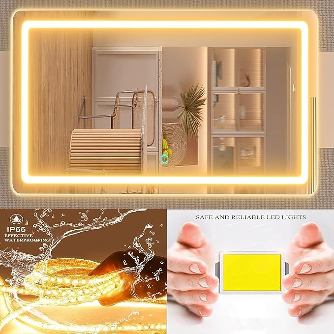 Makeup Vanity Mirror with Lights 20" L x 26" W Large LED Makeup Mirror, Light up Mirror with 10X Magnification and USB Charging Port, Dimmable 3 Modes, Touch Screen Control Square Gold