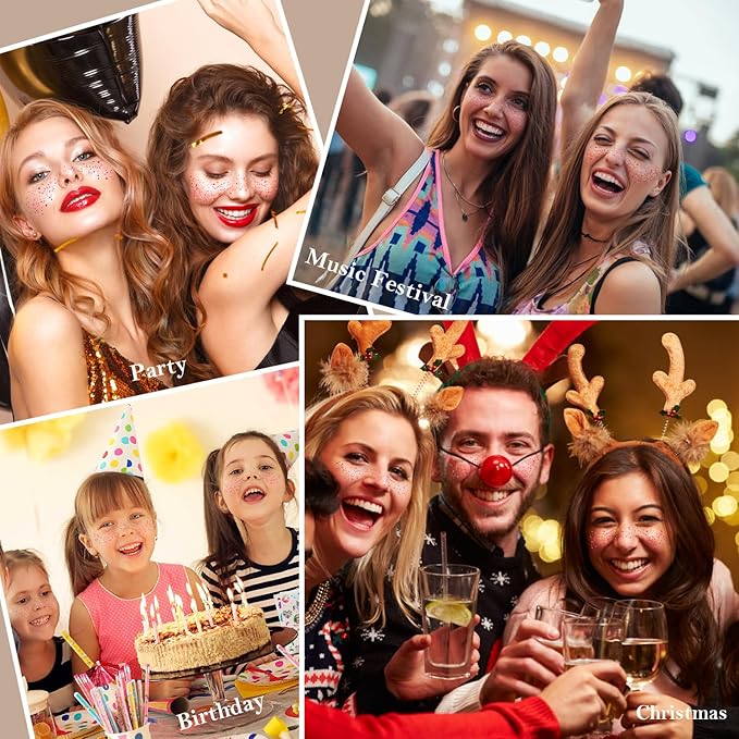 10 Pcs Red-Silver Dual-tone Glitter Freckles, Double Colors Glitter Freckles Face Tattoo, Waterproof Face Sparkle Freckles, Long-lasting 48h Freckles Special for Christmas