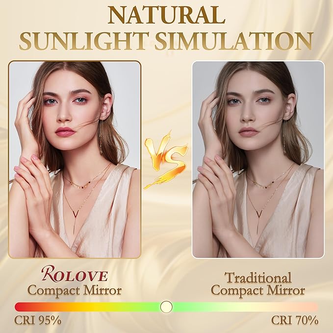 Lighted Makeup Mirror with 3-Color Dimmable Lighting, with Removable 10x Magnifier, Smart Touch Control, 360° Rotation, 15" x 13" Hollywood Vanity Mirror for Tabletop Desk (Gold)