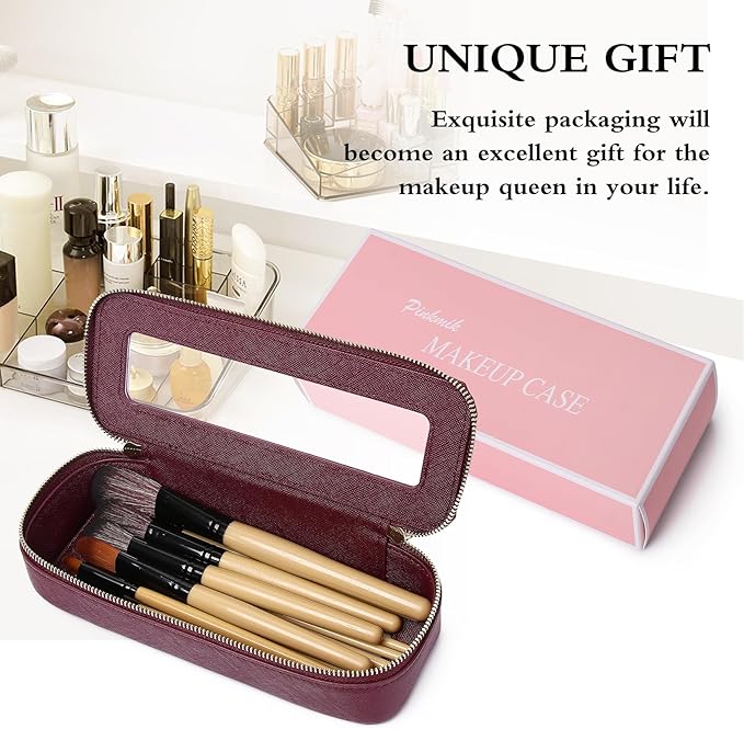 Pinkmik Makeup Brush Case Clear Travel Cosmetic & Toiletry Bag Small Makeup Bag with Zipper Purse Organizer Car Essential Bag for Women (X/Burgundy, SLIM)