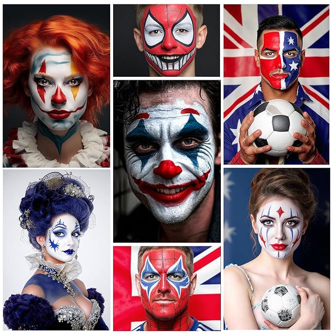 Water-Based Red White Blue Patriotic Face Body Paint Kit with Brushes for 4th of July, Halloween Cosplay and Sports Events