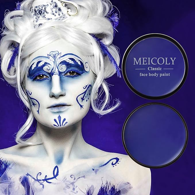 MEICOLY Blue Face Body Paint, 30g/1.05oz Water Based Washable Full Body Paint for Adults and Kids, Dark Blue Single Face Painting for Adults, SFX Smurf Mystique Cosplay Halloween Makeup