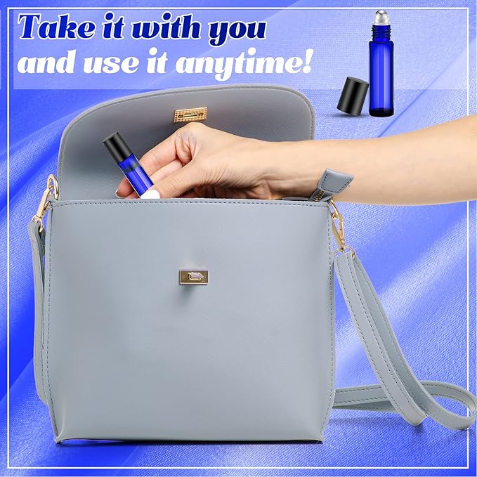 Sumind 150 Pcs Essential Oil Roller Bottles 10 ml Glass Empty Roll on Bottles with Stainless Steel Balls Leak Proof with 5 Funnel for Travel Essential Oil(Blue)