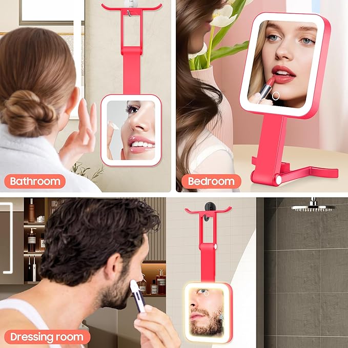 Magnifying Travel Mirror with Light, 30X/1X Double-Sided Magnifying Mirror with 3 Color Lights, Brightness Adjustable, Foldable Handheld Makeup Mirrors Portable for Travel and Desktop Use