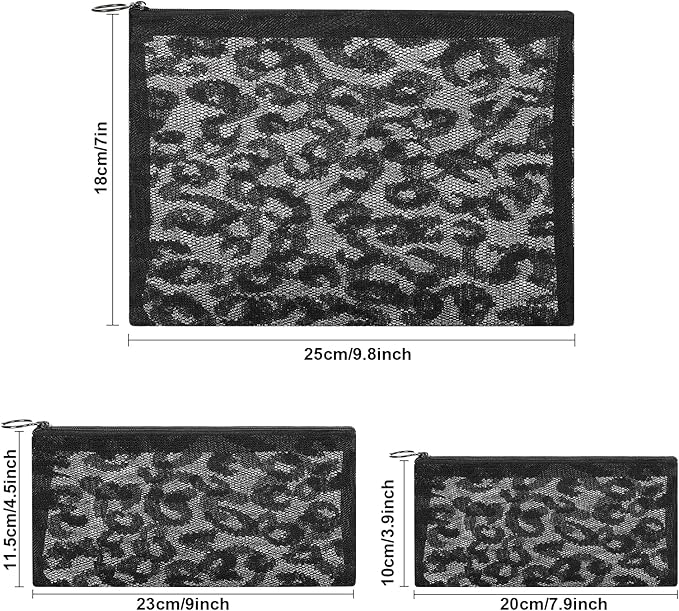 12 Pieces Zipper Nylon Mesh Pouch, Mesh Cosmetic Bags Makeup Bags Pencil Case, Multipurpose Travel Bags for Cosmetic School Office Supplies and Travel Accessories (Black Lace, Assorted Sizes)