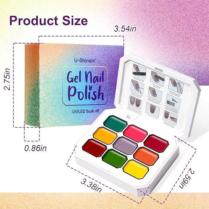 Gradient Painting Gel, 9 Colors Ombre Gel Nail Polish Orange Green Summer Sponging for Pigment Pat Aura Nails, French Manicure DIY Nail Art Vegetable Salad Color
