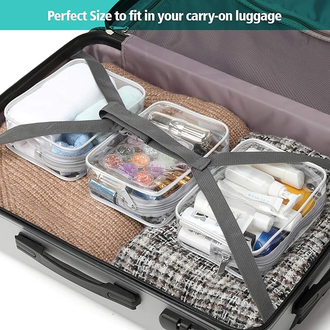 PACKISM Clear Makeup Bag, Waterproof TSA Approved Toiletry Bag Quart Size Bag, Clear Makeup Bags with Zipper Travel Cosmetic Bag, Carry on Airport Airline Compliant Bag, 3 Pack, Grey