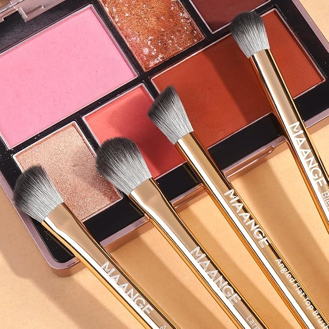 MAANGE 14-Piece Makeup Brush Set with Aluminum Ferrule- Premium Synthetic Makeup Brushes Kit Foundation Brush Eye Shadow for Beginners & Professionals(Gold and Silver)