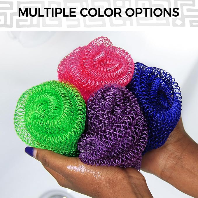 Authentic African Net Sponge with Knots - 2 Pieces Exfoliating Body Sponge Purple & Green - Back Scrubber Shower Exfoliator for Women Personal Care - Shower Scrub for Body Wash Bathing Accessories