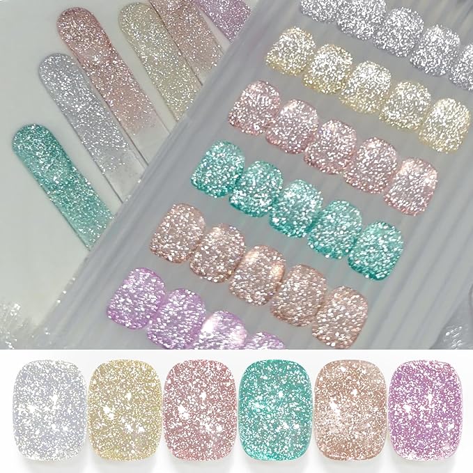 Born Pretty Reflective Glitter Gel Nail Polish, 6 Spring Summer Colors Holographic Gel Polish Long Lasting Sparkly Shiny Nail Polish U V Set for Manicure and Nail Art, DIY at Home, Salon-Quality 7ml