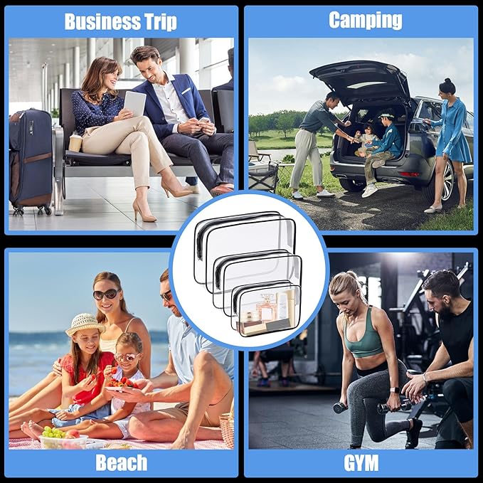 3 Pack Clear Cosmetic Bag, Waterproof Toiletry Bag with Zipper, Transparent Travel Makeup Bags, TSA Approved Clear Organizer Bags, PVC Cosmetic Pouch Case for Vacation Airport Airline Compliant