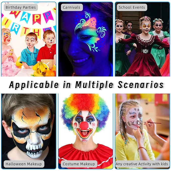 42 Color Face Paint Kit for Kids, Brushes, Sponges, Gems, Stickers, Non-Toxic Water-Based Makeup Palette Face Painting Kit for Kids Ideal Halloween, Parties, Festivals, Body Art & More