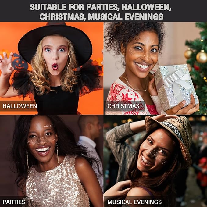 20 Pcs Silver Face Makeup Patches, Silver Glitter Freckles Face Tattoo, Easy Application Sparkle Makeup Freckles, Waterproof Glitter Freckles Patches for Women