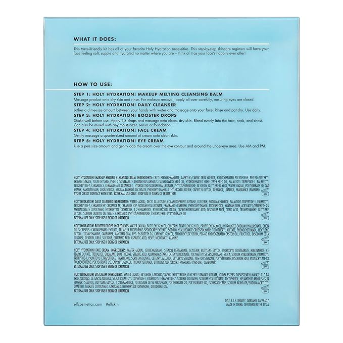 e.l.f. SKIN Holy Hydration! Hydrated Ever After Skincare Mini Kit, Cleanser, Makeup Remover, Moisturiser & Eye Cream For Hydrating Skin, Airplane-Friendly Sizes