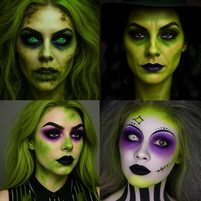 BAD COLOR 3PCS White Ogre Green Purple Face Body Paint Stick Makeup for Beetle-juice/ Frankenstein SFX Cosplay & Dress Up, Full-Coverage Halloween Facepaint Makeup Kit