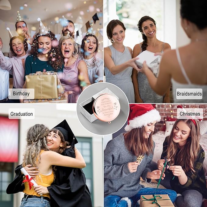 Birthday Gift for Women Mom Sister Daughter Compact Mirror, Gorgeous Rose Gold Compact Mirror Unique Birthday Gift for Wife Sisters BFF