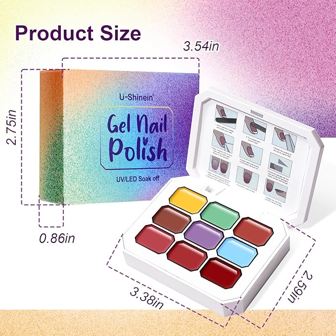 Gradient Painting Gel, 9 Colors Ombre Gel Red Brown Geree Nail Polish for Pigment Pat Aura Nails, French Manicure DIY Nail Art,PaletteMoroccan Bazaar