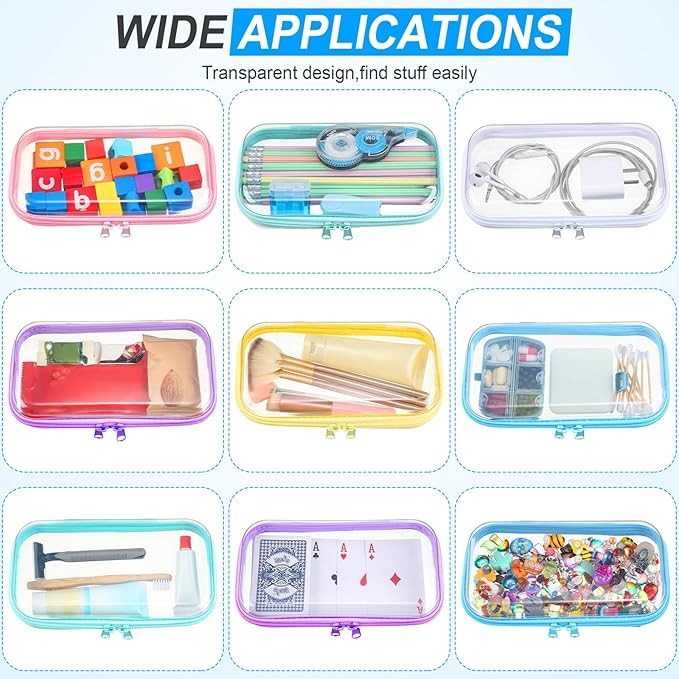 Sanwuta 6 Pcs Clear Hard Zipper Case Pencil Pouches Hard Plastic Zipper Pouches Makeup Bag Transparent Cases for Snacks Plastic Storage Organizer Box for Travel(Colorful,7.48 x 3.94 x 2 Inch)