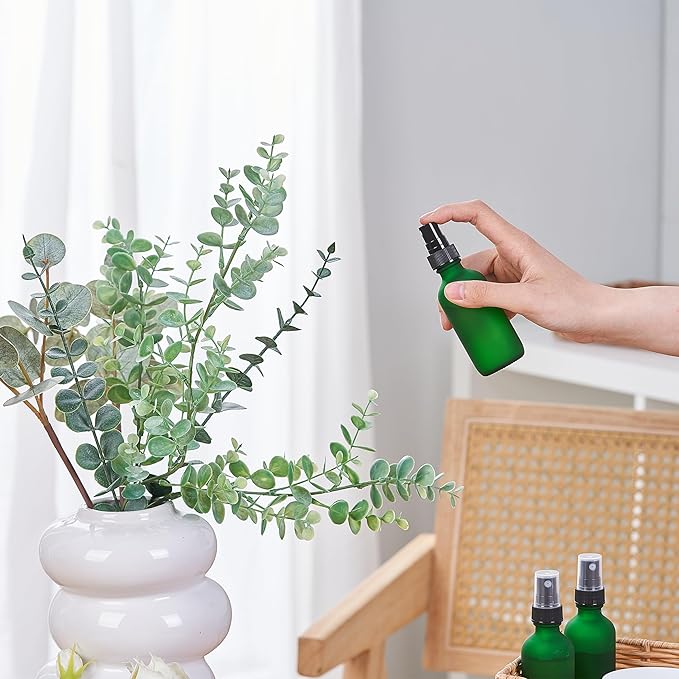 2 oz Glass Spray Bottles, Reusable Fine Mist Sprayer Small Spray Bottle, Preety Frosted Texture, Leak-Proof Design, Perfect for Travel, Skin Care, Perfumes (Green-Frosted, 2oz-24pcs)