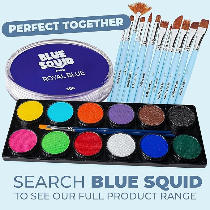 Blue Squid Face Paint Water Based Single Cake Professional Face Paint & Body Paint - Water Activated, Kids Adults Face Painting for Costume, Halloween Makeup, Cosplay - Royal Blue Face Paint 30g