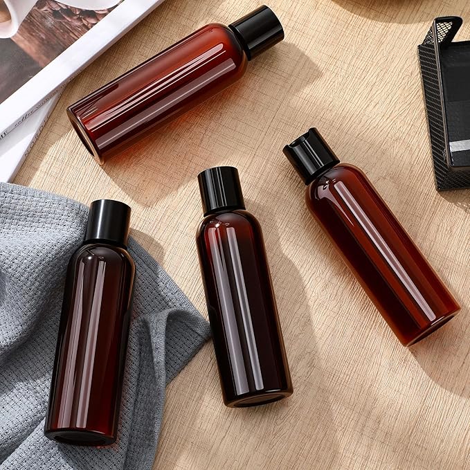 30 Pack Amber Empty Bottles Plastic Squeeze Bottles with Disc Top Flip Cap Small Empty Travel Squeeze Bottle for Lotions Liquid Body Soap Conditioner Creams(5.1 oz)