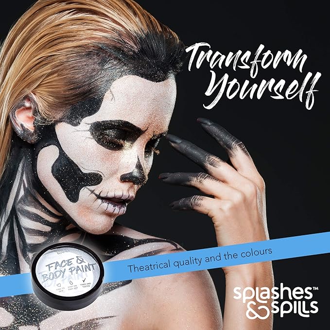 Face and Body Paint Cream - White, 18g Cake Tub - Pretend Costume and Dress Up Makeup by Splashes & Spills