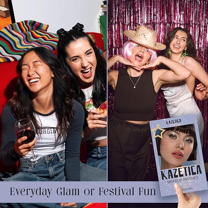 Glitter Freckles Face Tattoo, 10 Pcs Brown Face Glitter Freckles for Women, Festival Outfits for Women Rave Accessories Fake Tattoos, Sparkle Makeup Patches, Waterproof Speckles Patches,Mini Makeup