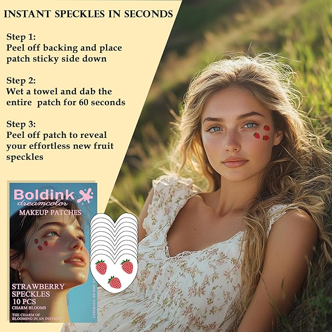10pcs Face Makeup Patches,Strawberry Speckles, Beauty Face Makeup,Waterproof Strawberry Patches,Temporary Facial Strawberry Tattoo For Women.
