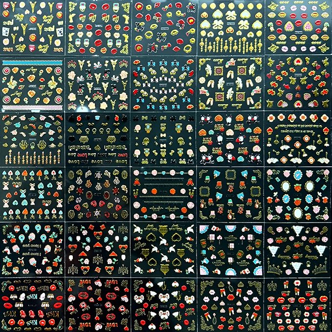 30 Sheets Heart Valentine Nail Art Stickers Decals 3D Self-Adhesive Pegatinas Uñas Red Heart Nail Decals Red Lips Rose Nail Supplies for DIY Acrylic Nail Art Decoration for Women and Girls