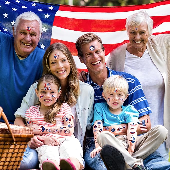 106 PCS 4th of July Tattoos, Fourth of July Tattoos for Kids, Patriotic Temporary Stickers, American Flag Red White Blue Decor for Independence Day Accessories Decoration Supplies Favors