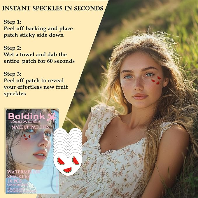 10pcs Watermelon Face Makeup Patches, Temporary Facial Tattoos for Adults, Water Resistant