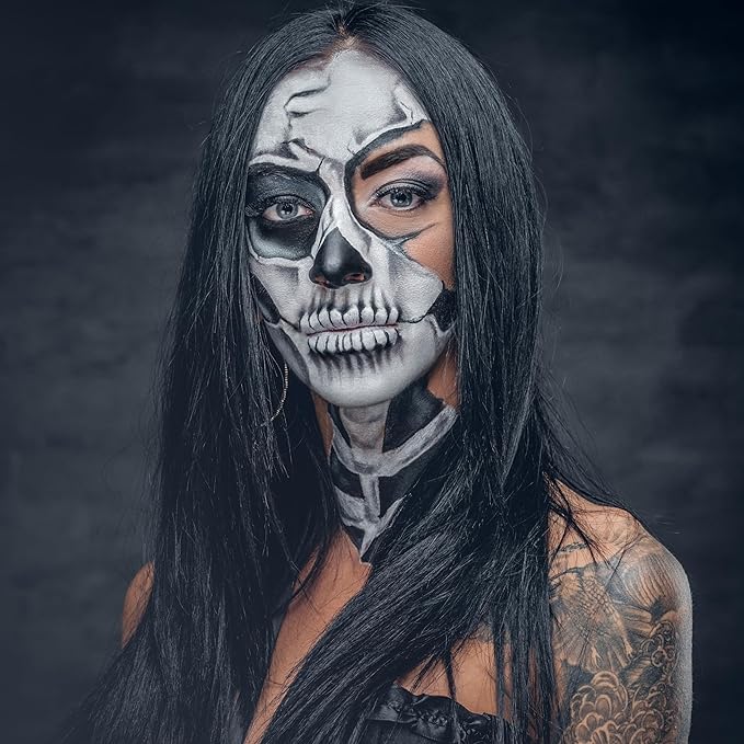 Spooktacular Creations Halloween Makeup Palette 3 Colors Skeleton Face Body Paint with Double-headed Brush for Adult Cosplay SFX Makeup Cosplay Dress Up (7 Oz, Black White Gray )